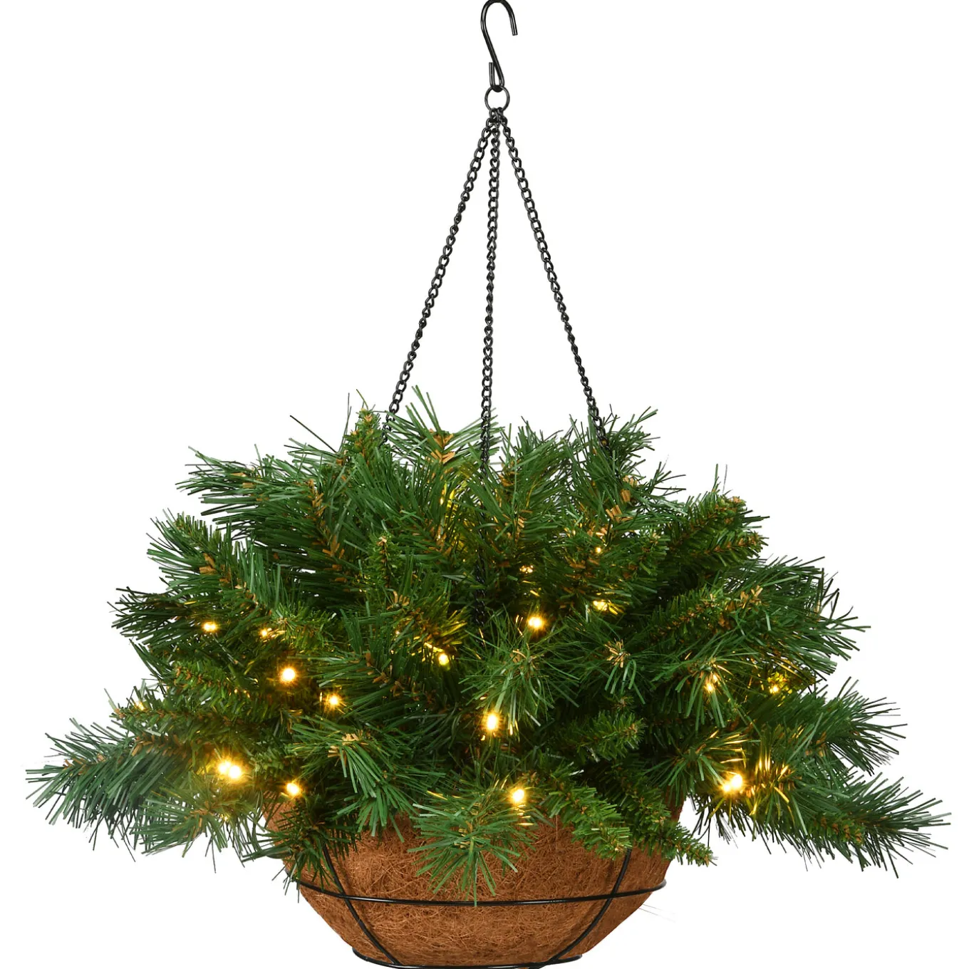 20 in. Pre-Lit Tiffany Fir Hanging Basket with Warm White LED Lights