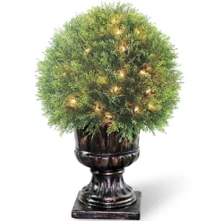 27 in. Pre-Lit Upright Juniper Ball Topiary Tree in a Decorative Urn with Clear Lights