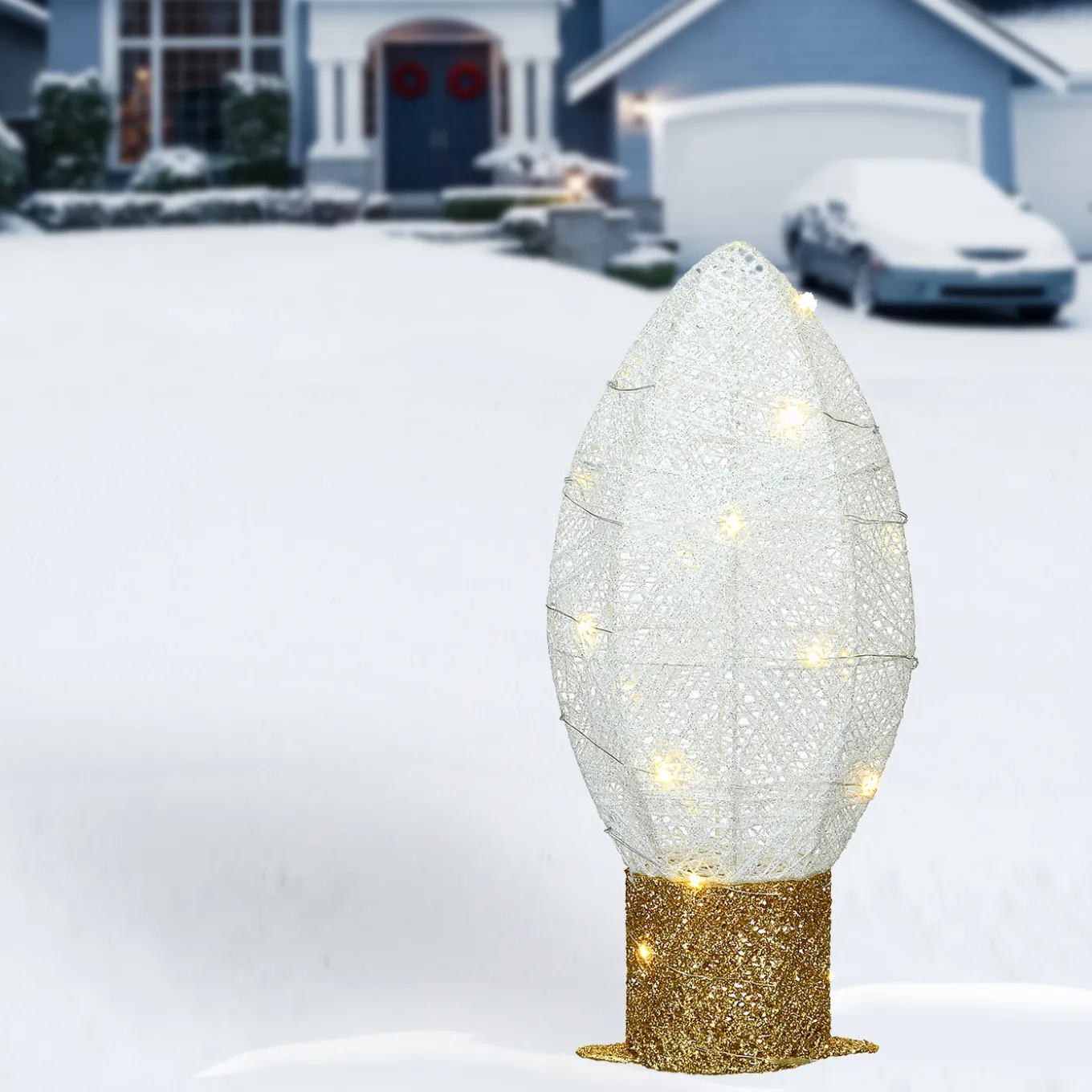 20 in. Pre-Lit White Christmas Light Bulb Decoration