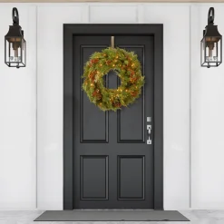 30 in. Pre-Lit White Pine Wreath with Warm White LED Lights