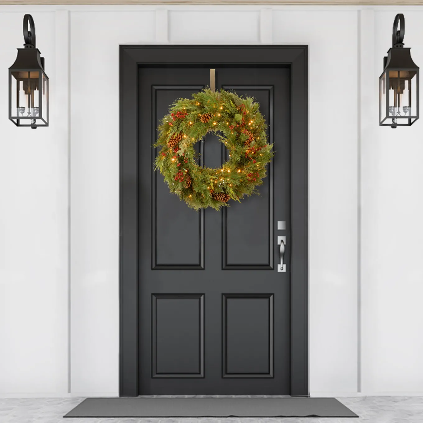 30 in. Pre-Lit White Pine Wreath with Warm White LED Lights