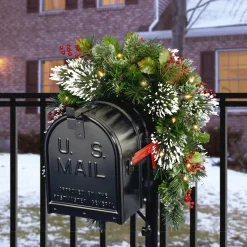 36 in. Pre-Lit Wintry Pine Mailbox Swag with LED Lights