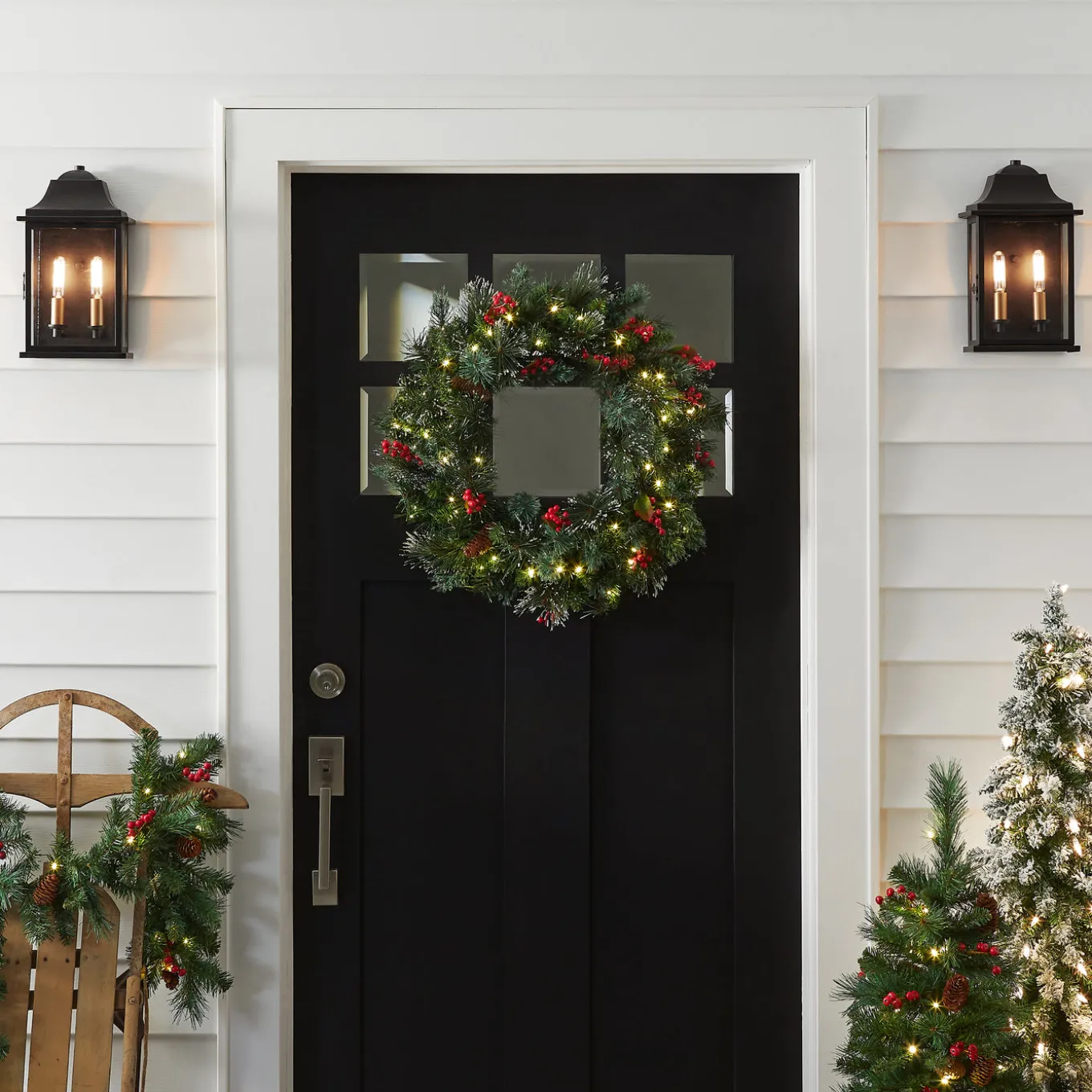 24 in. Pre-Lit Wintry Pine Wreath with LED Lights