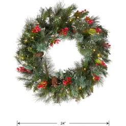 24 in. Pre-Lit Wintry Pine Wreath with LED Lights