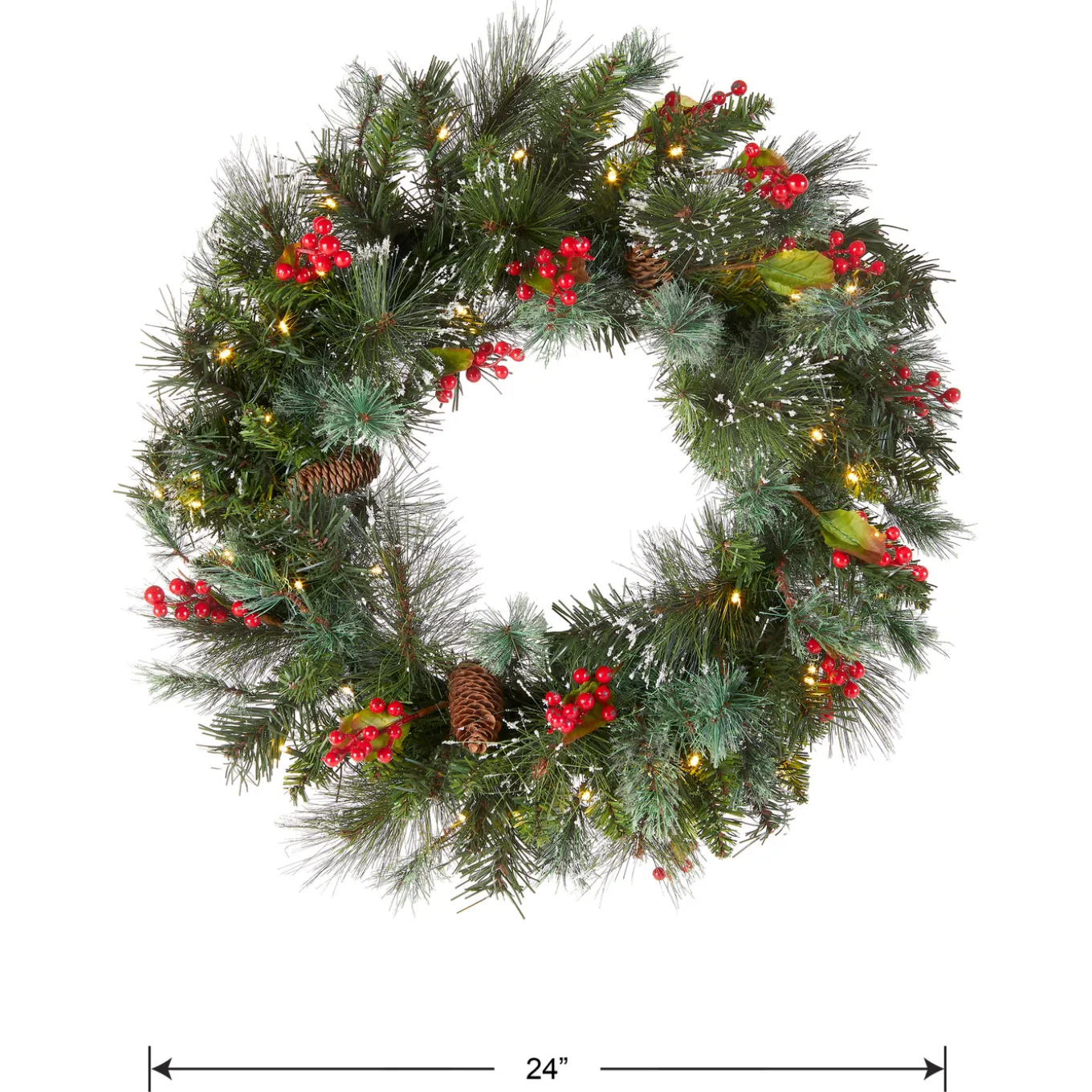 24 in. Pre-Lit Wintry Pine Wreath with LED Lights