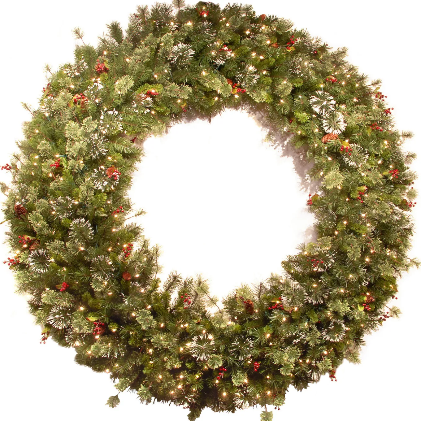 60 in. Pre-Lit Wintry Pine Wreath with Clear Lights