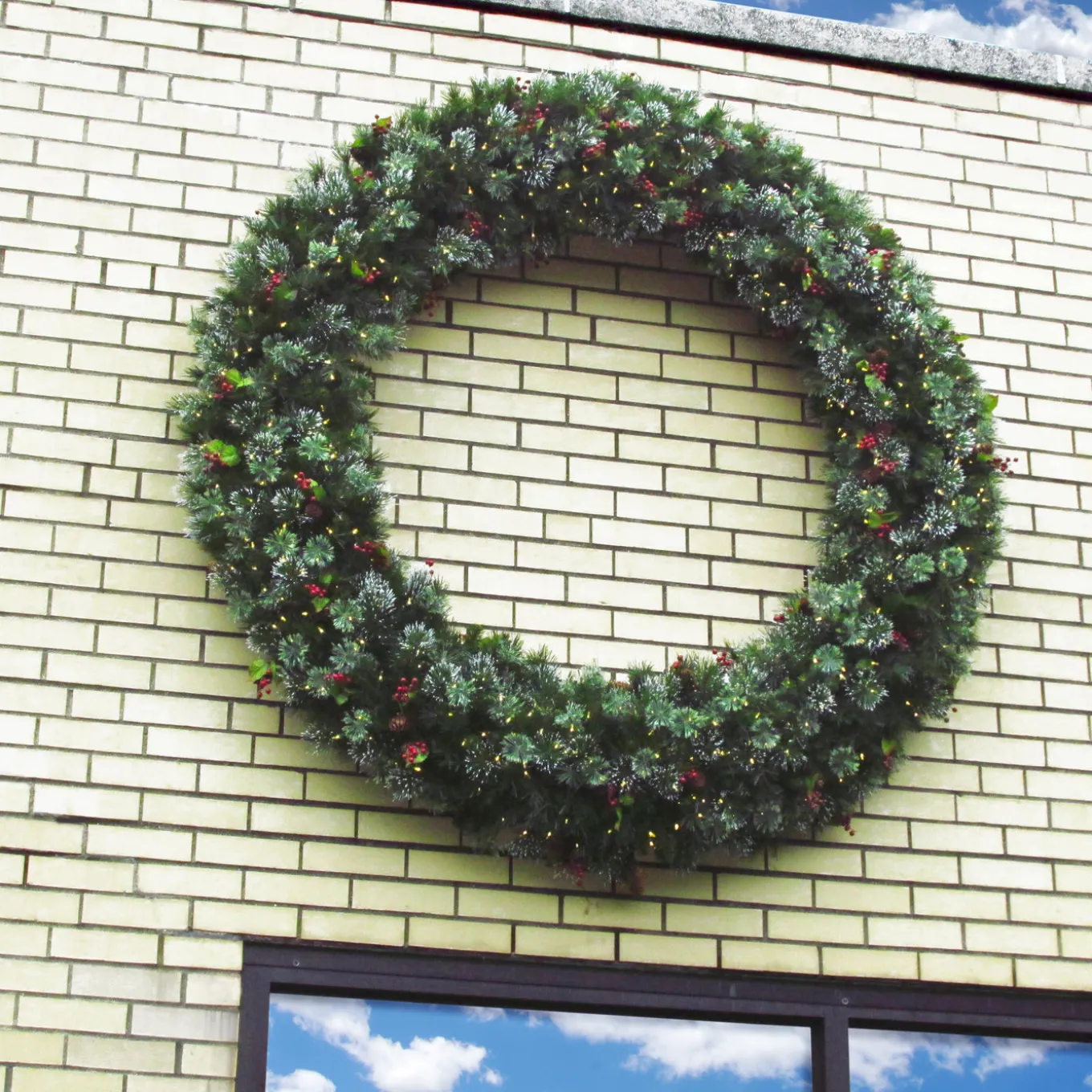 60 in. Pre-Lit Wintry Pine Wreath with Clear Lights