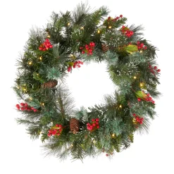 24 in. Pre-Lit Wintry Pine Wreath with Clear Lights
