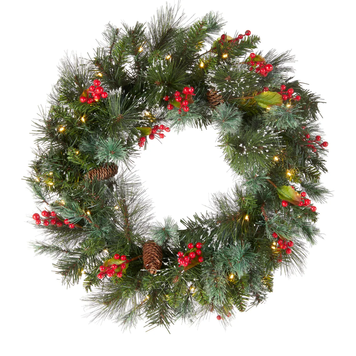 24 in. Pre-Lit Wintry Pine Wreath with Clear Lights