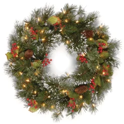 24 in. Pre-Lit Wintry Pine Wreath with Clear Lights