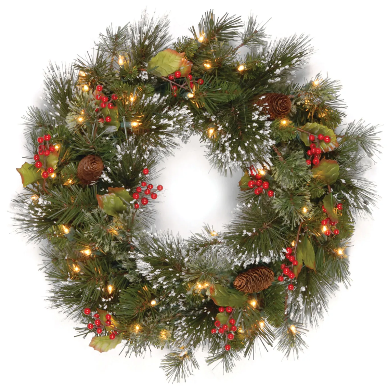 24 in. Pre-Lit Wintry Pine Wreath with Clear Lights
