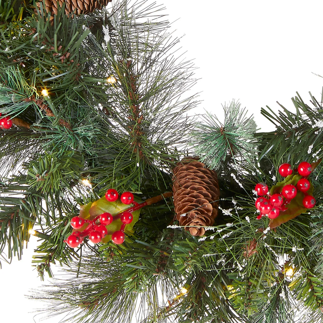24 in. Pre-Lit Wintry Pine Wreath with Clear Lights