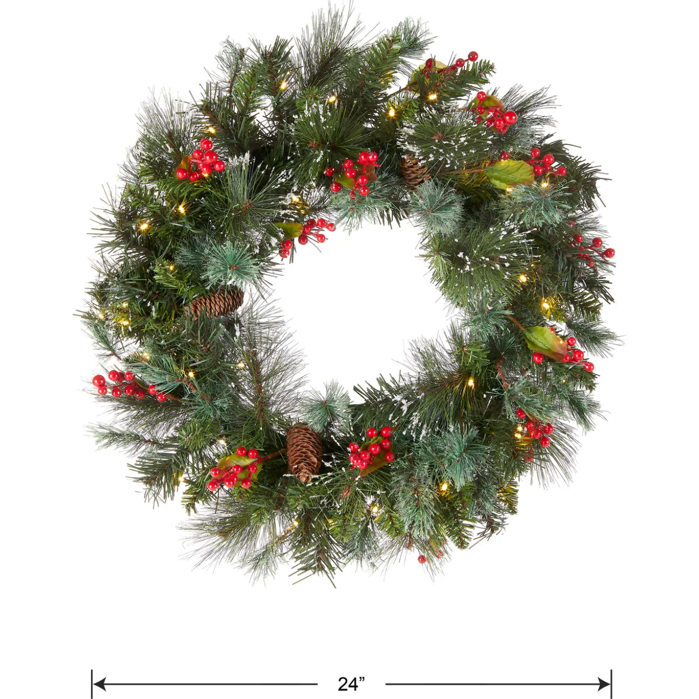 24 in. Pre-Lit Wintry Pine Wreath with Clear Lights