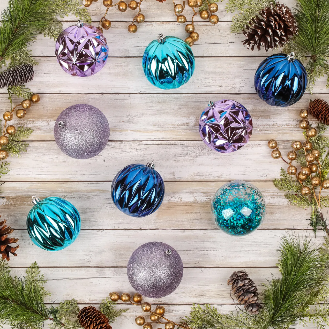 13 in. Purple Xmas Ball Decor Set