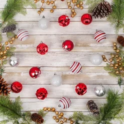 19 in. Red Xmas Ball Decor Set