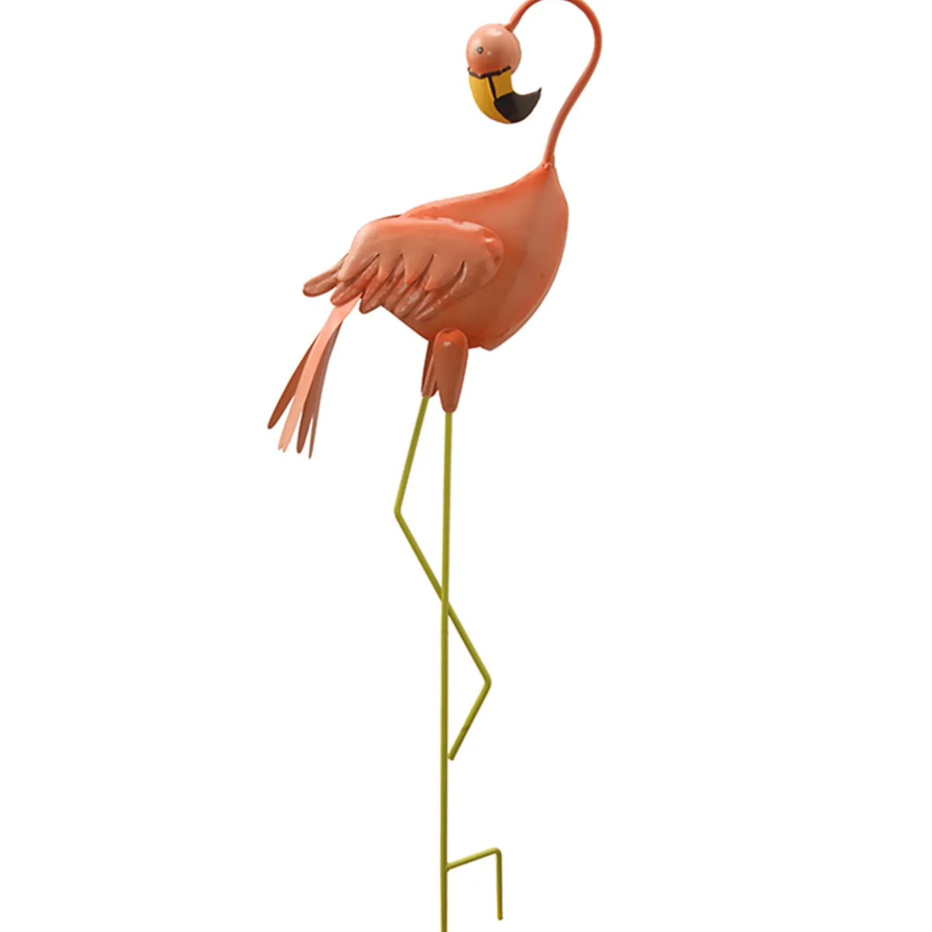 34 in. Resting Peach Flamingo Metal Lawn Decoration