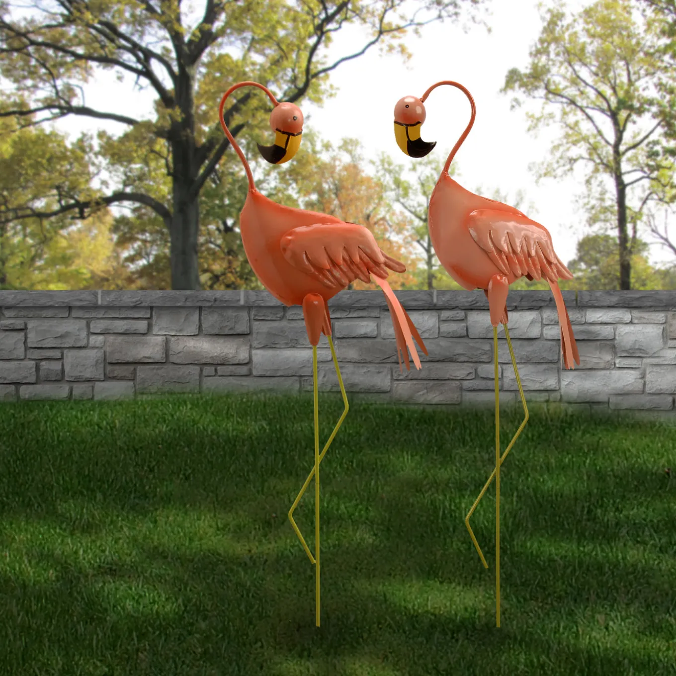 34 in. Resting Peach Flamingo Metal Lawn Decoration