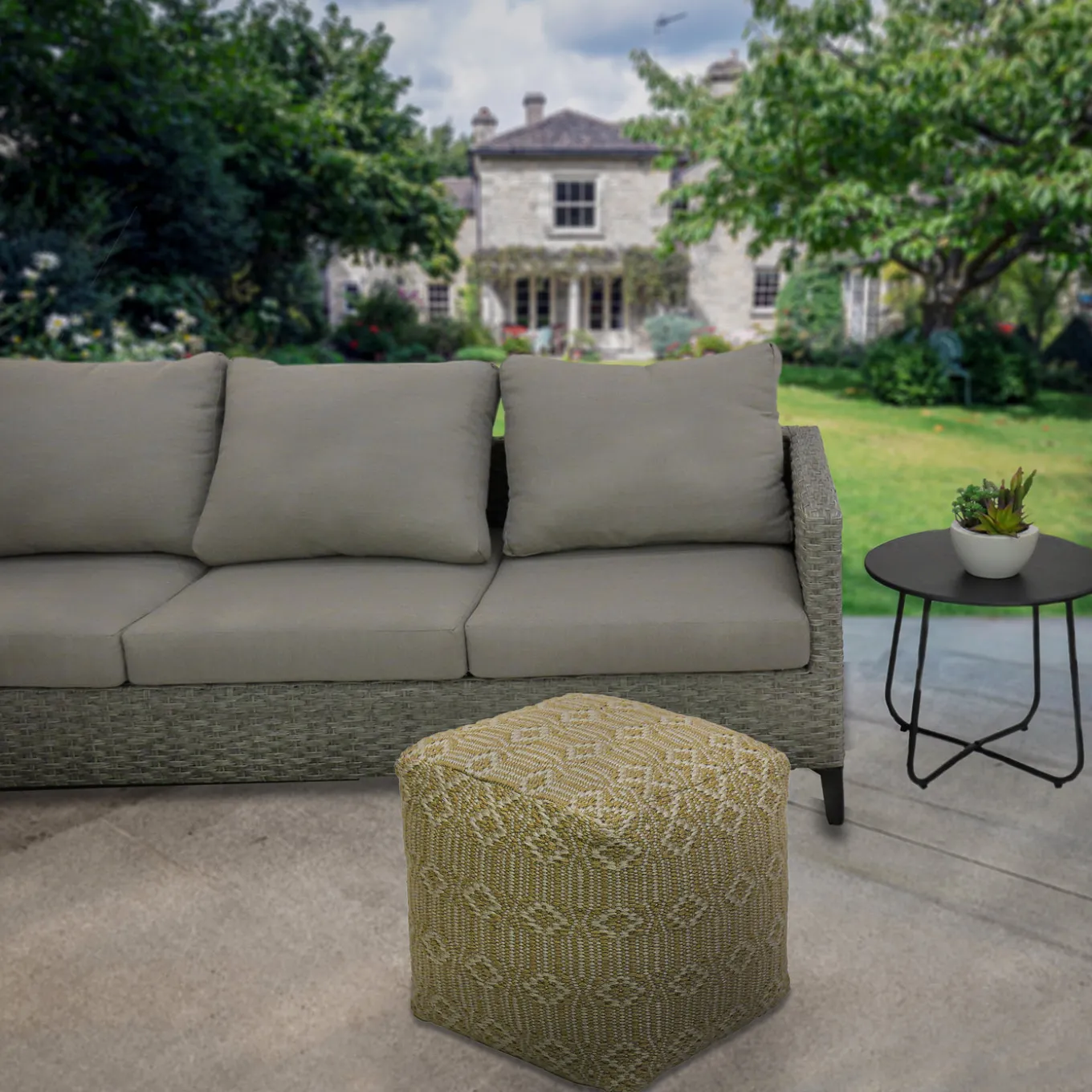 16 in. Sand Hand Woven Pouf Ottoman