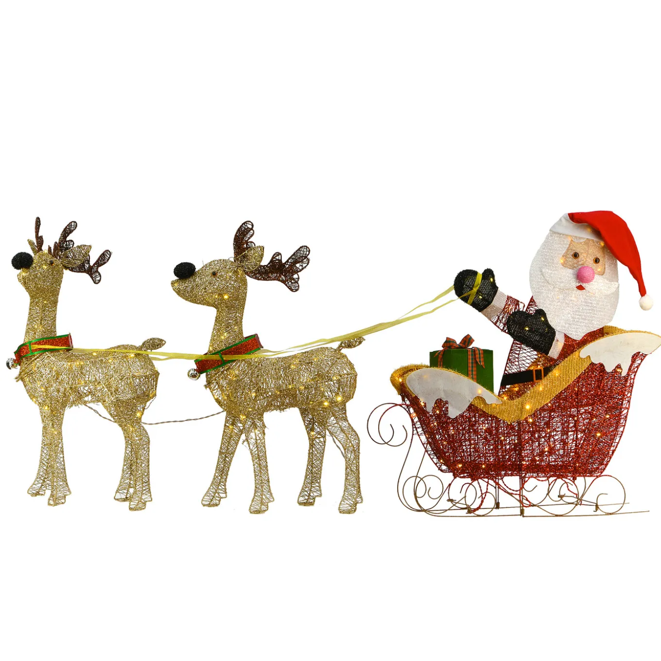 34 in. Santa and Reindeer with Clear Lights