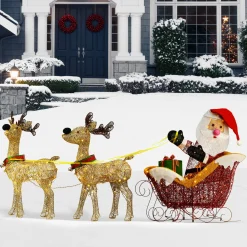 34 in. Santa and Reindeer with Clear Lights