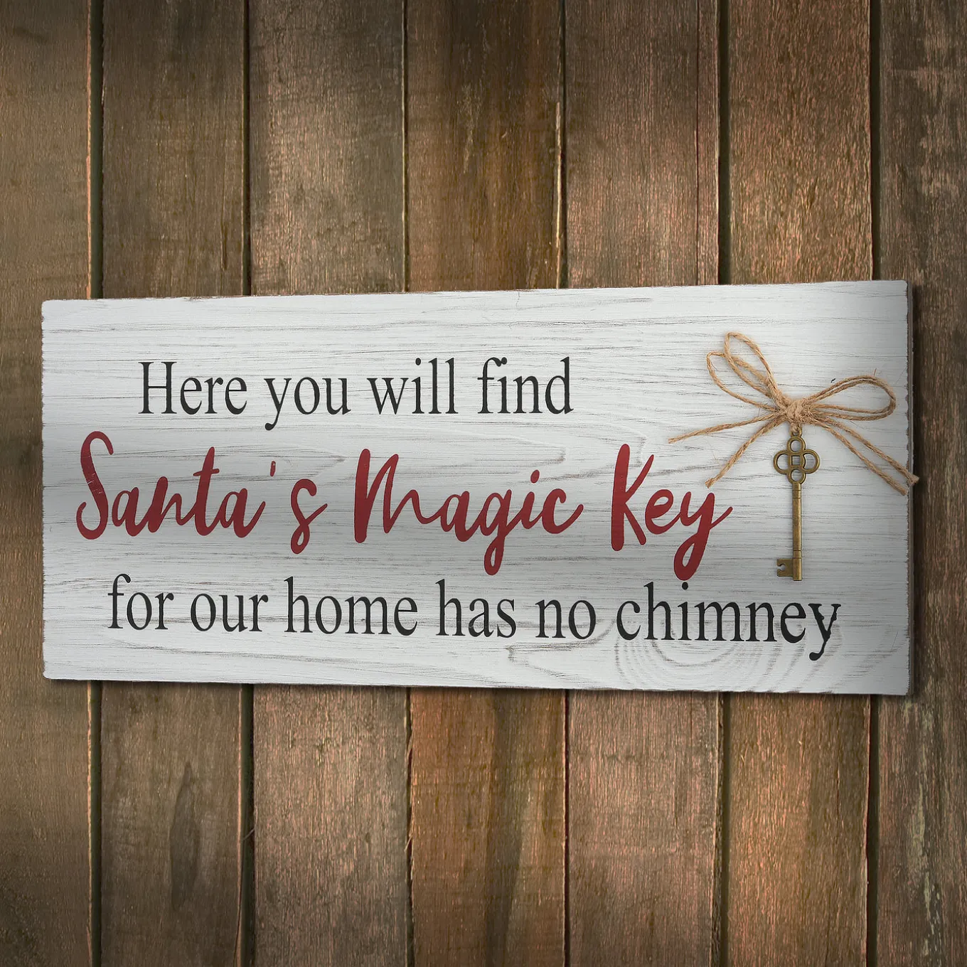 16 in. Santa's Key Tabletop Ornate Christmas Sign, White and Red