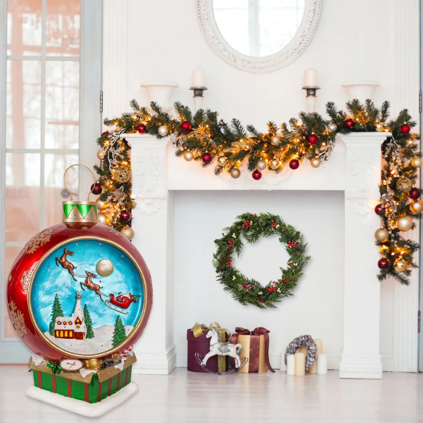 34 in. Santas Sleigh Ornament with Multicolor Lights and Music