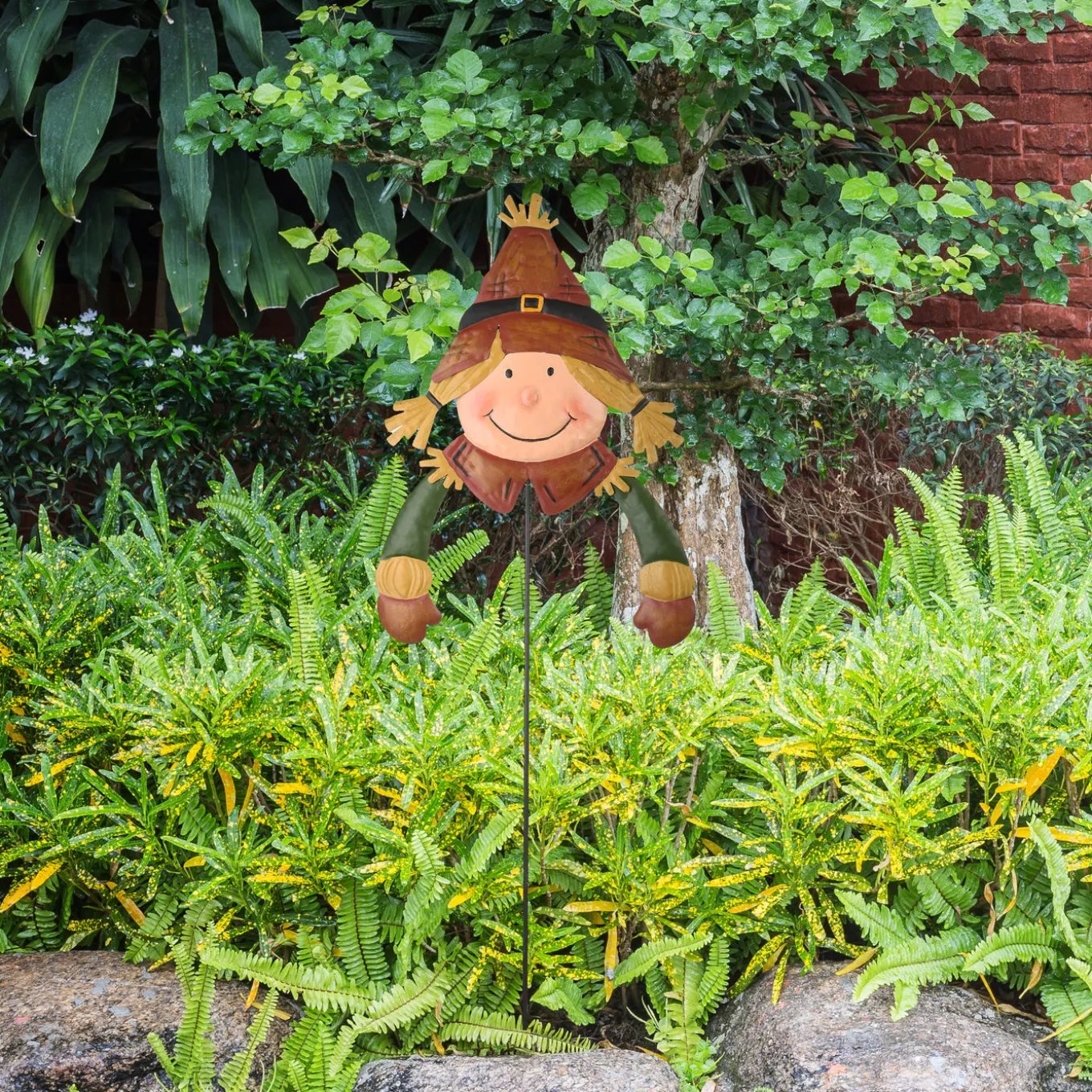 26 in. Scarecrow Girl Garden Stake Outdoor Fall Decoration
