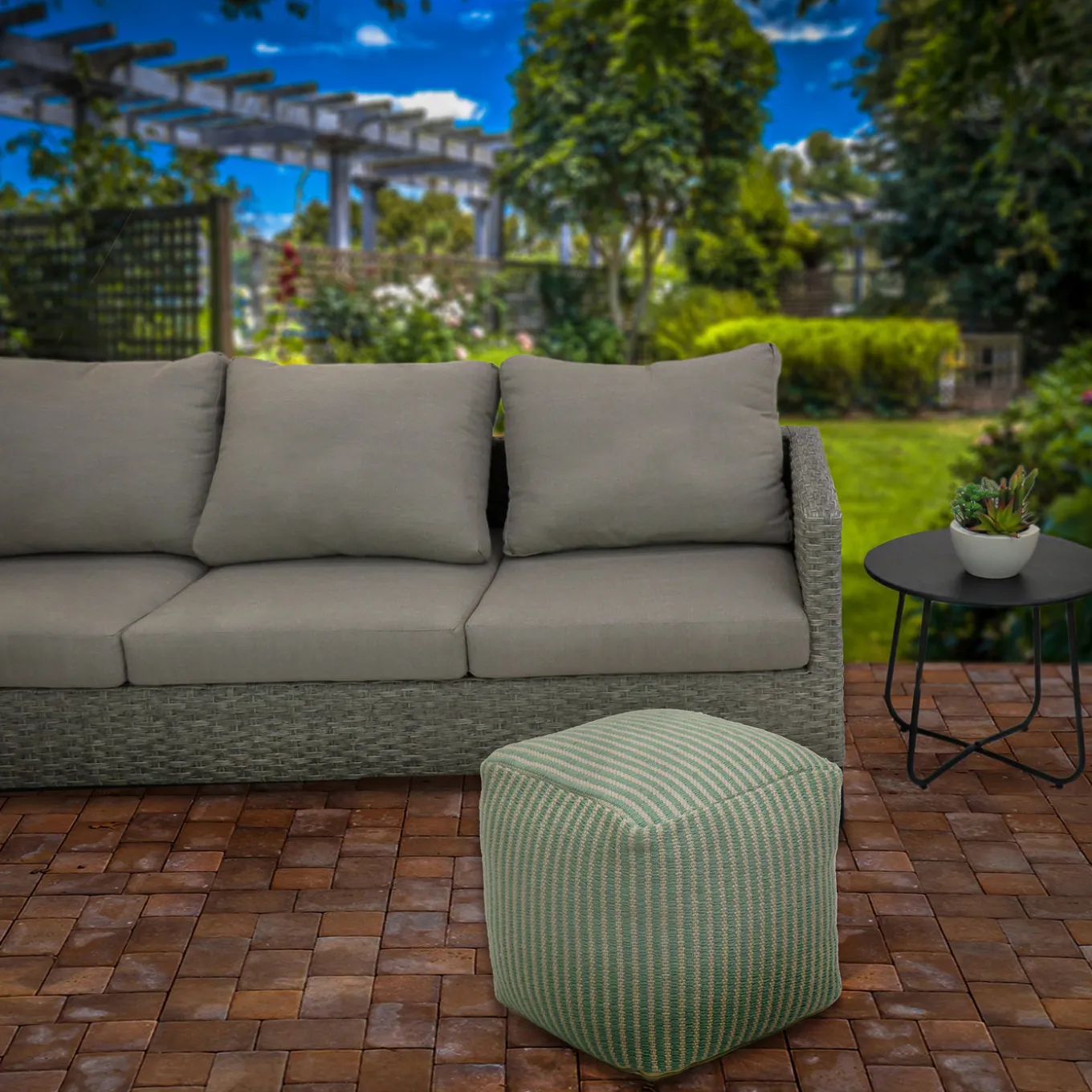 16 in. Sea Mist Hand Woven Pouf Ottoman