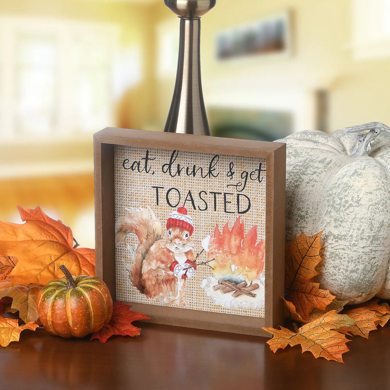 8 in. Shadow Box with Cute Squirrel Hanging Wall Art Fall Decoration