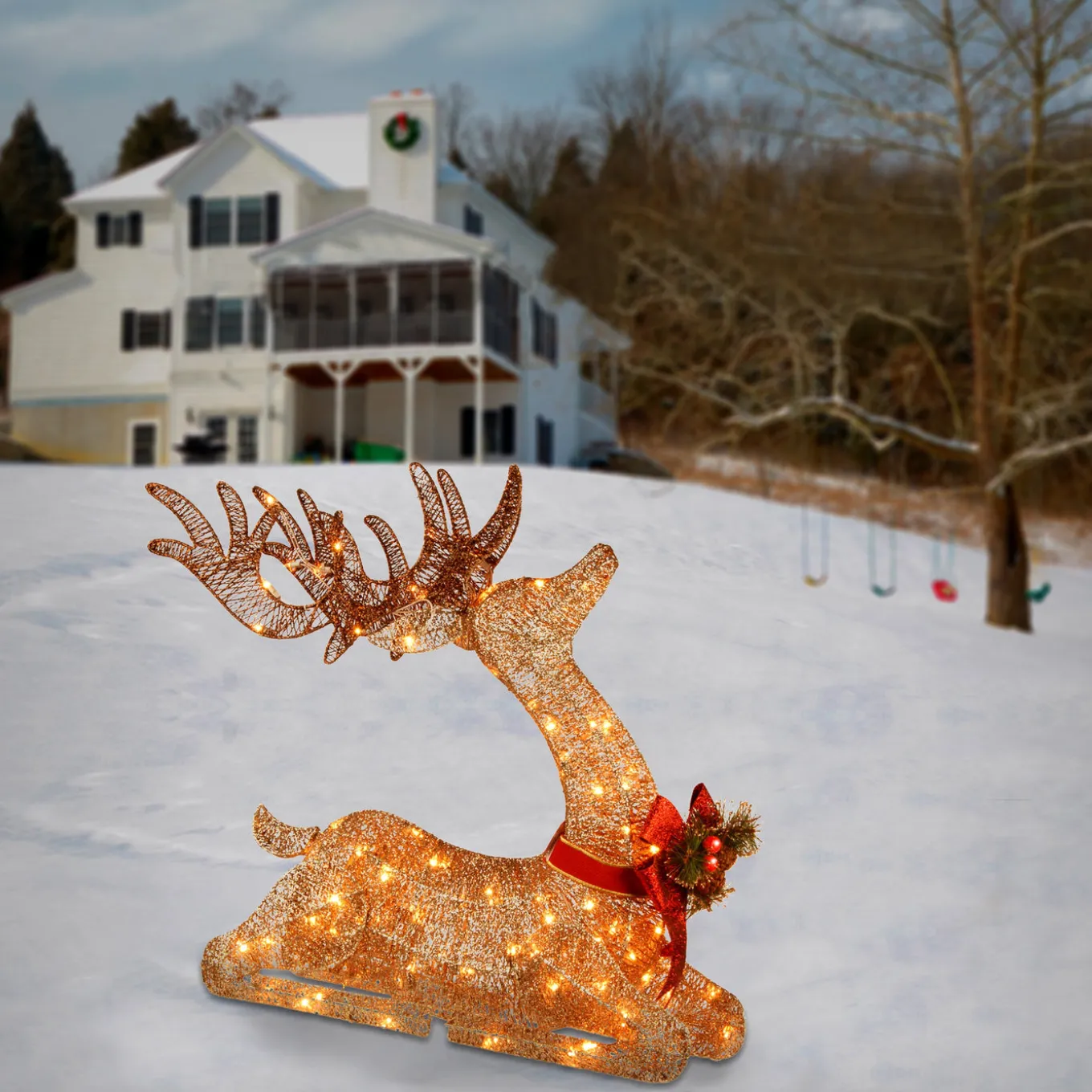 31 in. Sisal Splendor Champagne Lying Deer