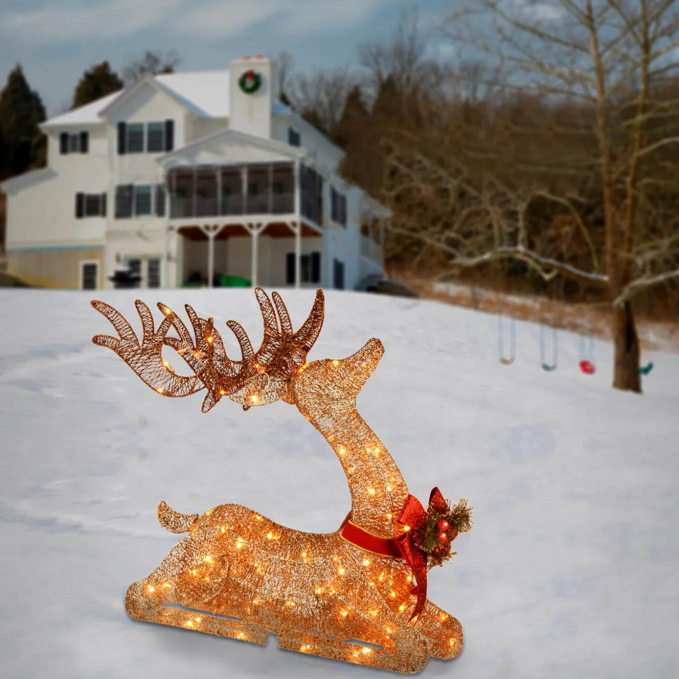 31 in. Sisal Splendor Champagne Lying Deer