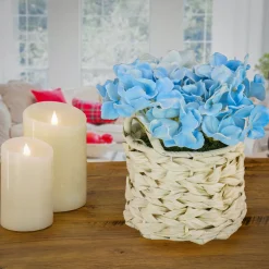 10 in. Spring Blue Hydrangea Bouquet in White Basket