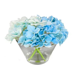 8 in. Spring Blue Hydrangea Bouquet in Glass Vase