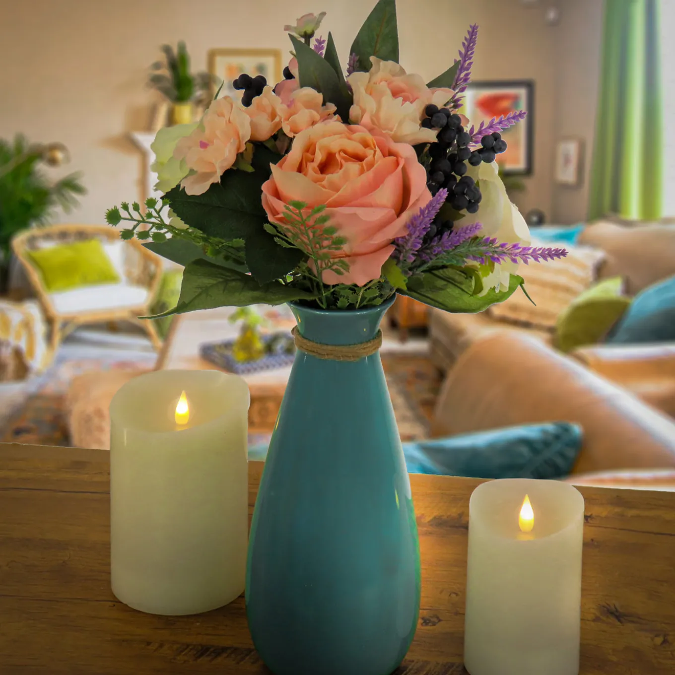 16 in. Spring Bouquet with Rose Blooms, Berry Clusters, Lavender