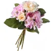 13 in. Spring Floral Bouque with Purple Roses and White Orchid Blooms, Leafy Greens