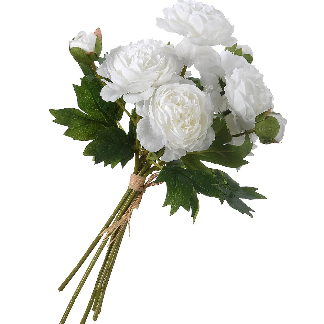 13 in. Spring Floral Bouquet with White Peony Blooms, Leafy Greens