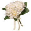 12 in. Spring Floral Bouquet with Cream Rose and Peony Blooms, Ribbon, Seed Pods, Leafy Greens