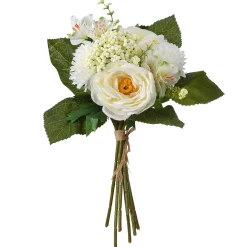 13 in. Spring Floral Bouquet with White Peonies and Rose Blooms, Berry Clusters, Leafy Greens