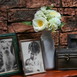 13 in. Spring Floral Bouquet with White Peonies and Rose Blooms, Berry Clusters, Leafy Greens