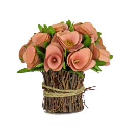 7 in. Spring Floral Bundle with Pink Floral Blooms, Twig Base