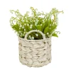 11 in. Spring Green Lily-of-the-Valley Flowers in White Basket