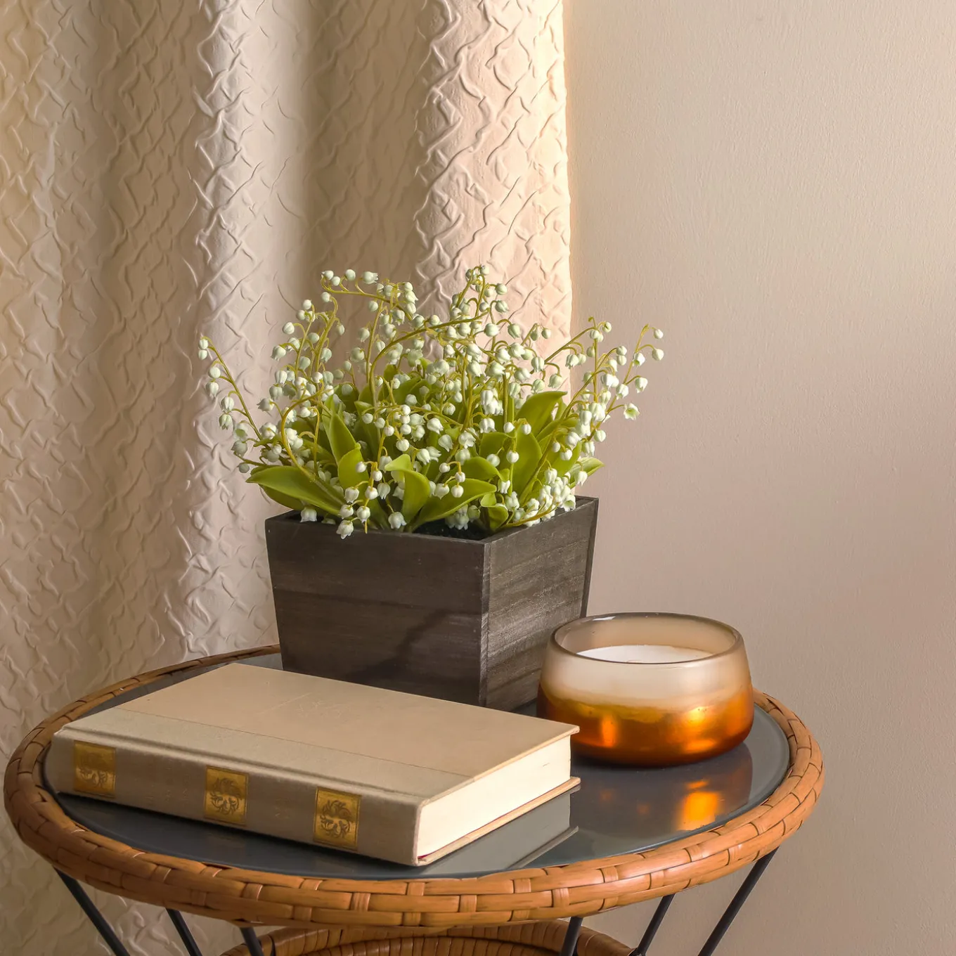 10 in. Spring Green Lily-of-the-Valley Flowers in Wood Box