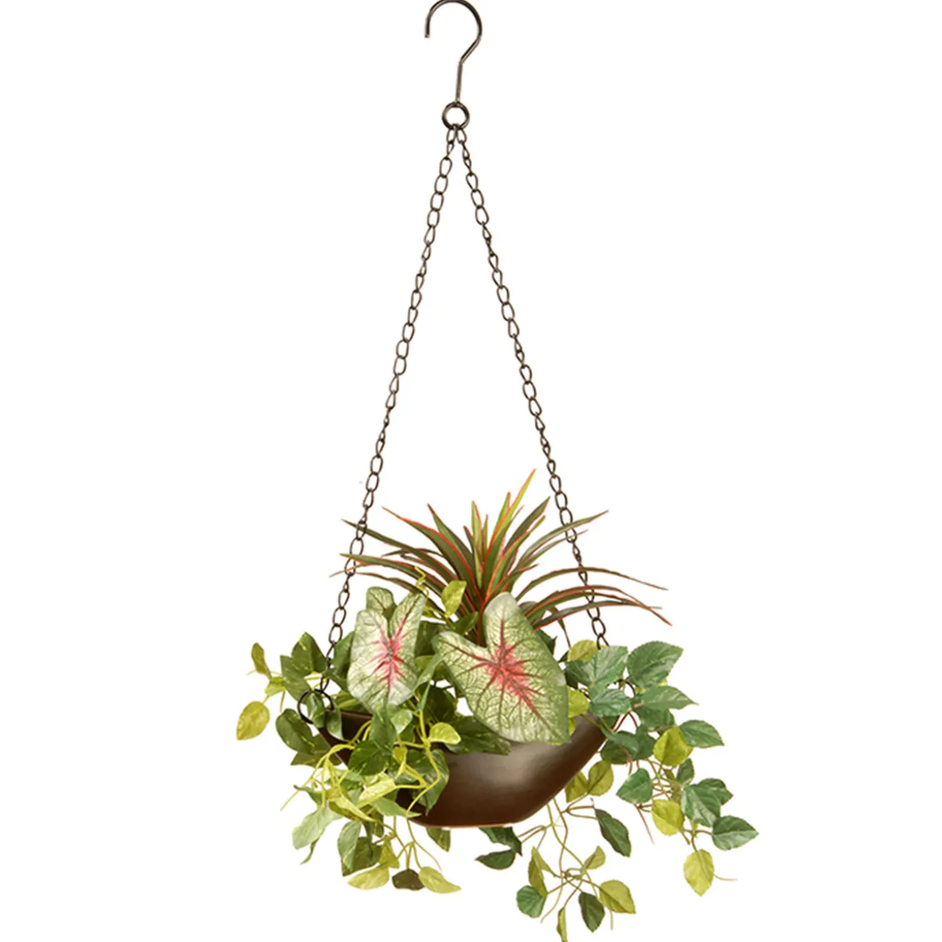 9 in Spring Hanging Basket with Green Leaf Plants, Vines in a Brown Pot