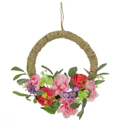 16 in. Spring Hoop Wreath with Peony, Rose, and Globe Flower Blooms