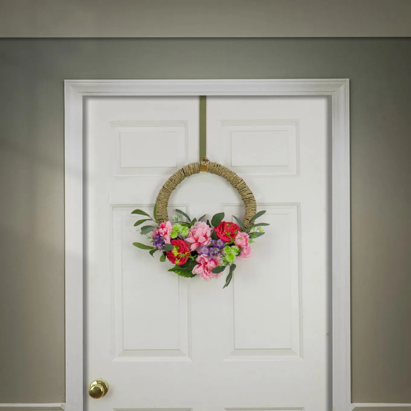 16 in. Spring Hoop Wreath with Peony, Rose, and Globe Flower Blooms