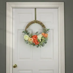 20 in. Spring Hoop Wreath with Peony, Rose, and Lamb's Ear Flower Blooms