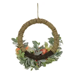 20 in. Spring Hoop Wreath with Peony, Rose, and Lamb's Ear Flower Blooms