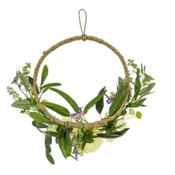 18 in. Spring Hoop Wreath with Peony Flower Blooms, Mini Blossoms, and Flowing Green Stems