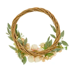 19 in. Spring Hoop Wreath with Wild Rose and Peony Flowers
