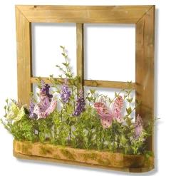 14 in. Spring Lavender Flowers and Butterflies Window Decoration